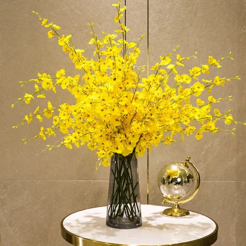 Künstliche Tanzende Orchidee Seidenblume Gelb Oncidium Künstlicher Blumenzweig Für Zuhause Wohnzimmer Tisch Dekoration