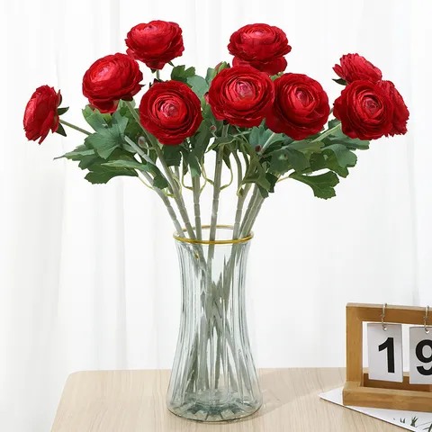 Künstliche 2-Kopf Ranunkel Pfingstrose Seidenblume Home Hochzeit Hotel Dekoration Künstliches Blumenarrangement Fotorequisite