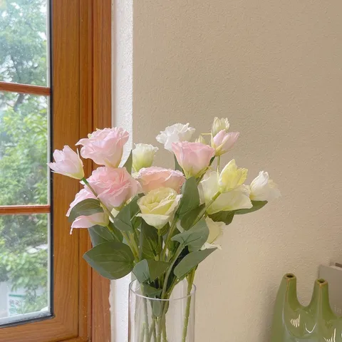 Artificial Satin Fabric Lisianthus Flowers Multi-Head Long Stem Faux Floral For Wedding Home Table Arrangement Photography Props Decoration