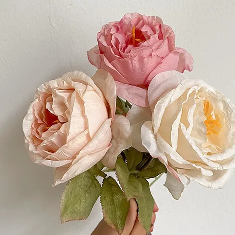 French Romantic Burnt Edge Artificial Rose Vintage Ins Style Simulation Silk Flower For Bedroom Decor Photography Prop