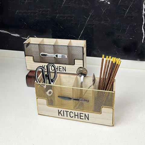 European Vintage Wooden Cutlery Box Kitchen Utensil Organizer Multi Compartment MDF Knife Fork Spoon Holder Home Decor