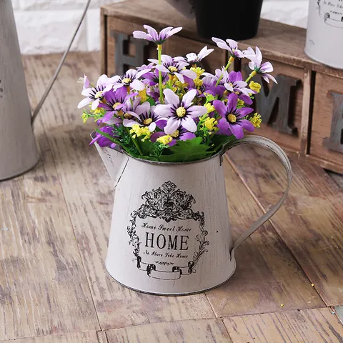 Vaso da Fiori Retrò Invecchiato in Ferro Stile Campagna Americana Forma di Annaffiatoio Vaso Decorativo in Metallo Con Maniglia Per Giardino Balcone Home Decor