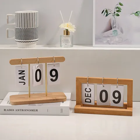 Calendrier Perpétuel Créatif Moderne en Bois Calendrier de Bureau à Feuilles Mobiles Pour Décoration Maison Bureau Ornement Cadeau