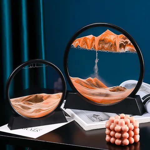 Imagen Artística de Arena en Movimiento Vidrio Redondo 3D Paisaje Marino en Movimiento Marco de Arena Fluida Ornamento de Paisaje Dinámico Decoración de Oficina en Casa Regalos