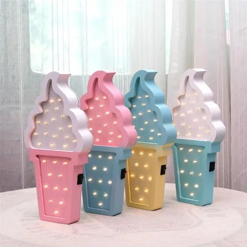 Wooden Ice Cream LED Night Light Cartoon Desktop Decorative Lamp For Bedroom Children Room Kids Atmosphere Lighting