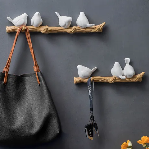 Nordic Resin Bird Wall Hook Tree Branch Decorative Coat Hanger Wall Mounted Key Holder For Entrance Bedroom Living Room Home Decor
