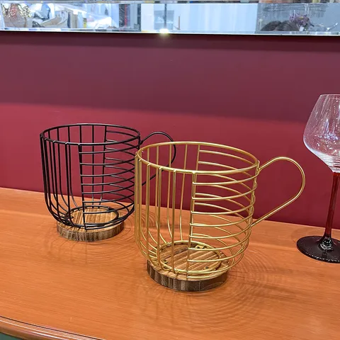 Kaffeekapselhalter Europäischer Stil Metalldraht Becherform Lagerregal Mit Holzsockel Schreibtisch Deko Organizer