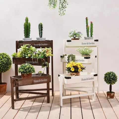 Soporte de Flores Vintage de Madera Multinivel Estante de Almacenamiento Plegable Decorativo para Balcón Cafetería Escaparate Soporte de Plantas Rústico