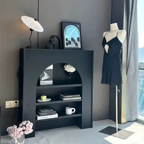 Armoire de Décoration de Cheminée en Arche Style Crème Français Support d'Exposition d'Entrée Minimaliste Nordique en MDF Texturé