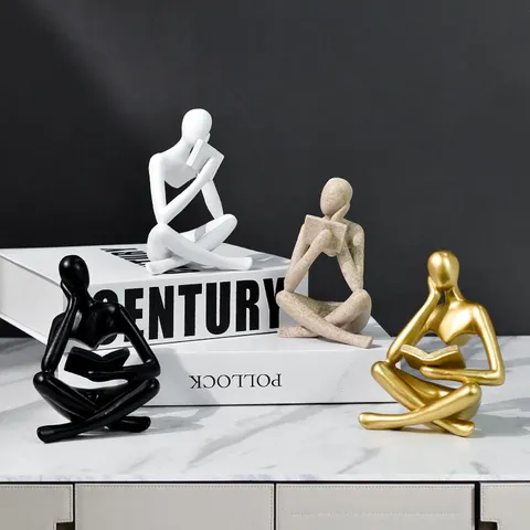 Minimalist Abstract Thinking Reading Figure Resin Ornaments European Modern Thinker Reader Sculpture Statue For Home Office Decor