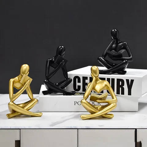 Minimalist Abstract Thinking Reading Figure Resin Ornaments European Modern Thinker Reader Sculpture Statue For Home Office Decor