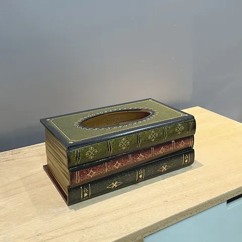 European Vintage Simulation Book Wood Tissue Box Retro Antique Bookshelf Decor Desktop Tissue Holder For Living Room Home
