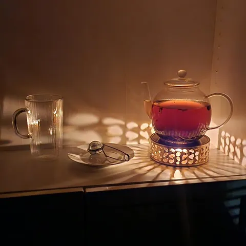 Stainless Steel Tea Warmer Teapot Heater Base With Candle Holder Hollow Pattern For Home Office Outdoor Tea Insulation Stand