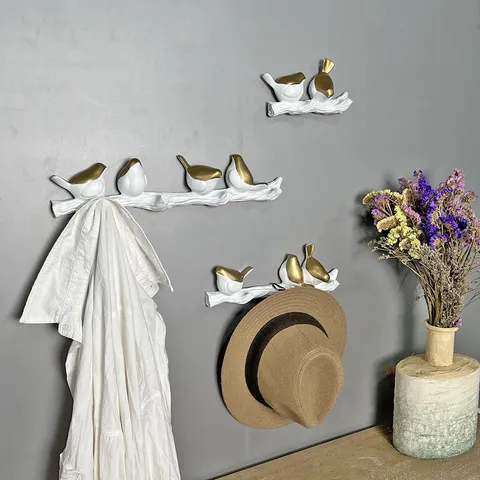 Nordic Creative Resin Branch Bird Wall Hook Decorative Hanger For Keys Coats Entryway Home Wall Art Decor
