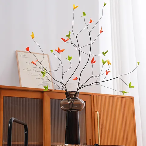 Artificial Maple Leaf Withered Branches Realistic Silk Cloth Leaf Bendable Iron Wire Aesthetic Branch For Vase Arrangement Living Room Photography Props