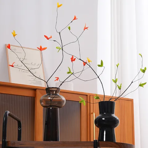 Artificial Maple Leaf Withered Branches Realistic Silk Cloth Leaf Bendable Iron Wire Aesthetic Branch For Vase Arrangement Living Room Photography Props