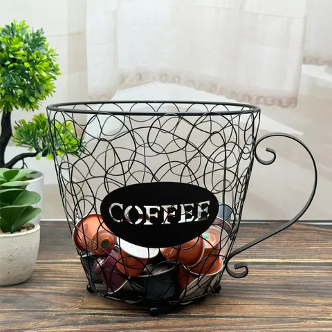 Modern Iron Wire Mesh Coffee Pod Storage Basket Hollow Out Mug Shaped Organizer Holder Rack For Countertop Kitchen Home Decor