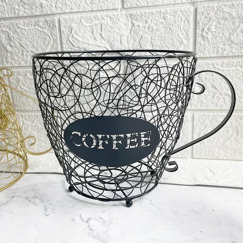 Modern Iron Wire Mesh Coffee Pod Storage Basket Hollow Out Mug Shaped Organizer Holder Rack For Countertop Kitchen Home Decor