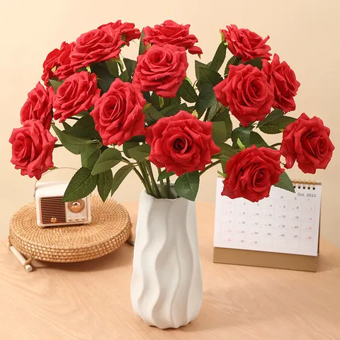 Artificial Curled Edge Rose Single Stem Fake Silk Flower For Valentine's Day Wedding Home Decor Party Floral Decoration