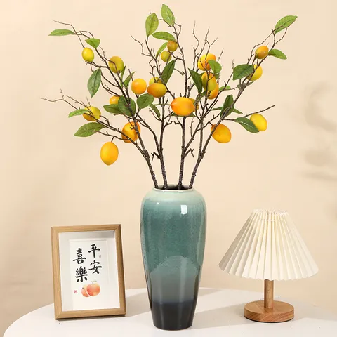 Realistic Artificial Lemon Branch Faux Fruit Greenery Stem For Home Decor Living Room Table Decoration Yellow Lemon Spray Soft PVC Plant