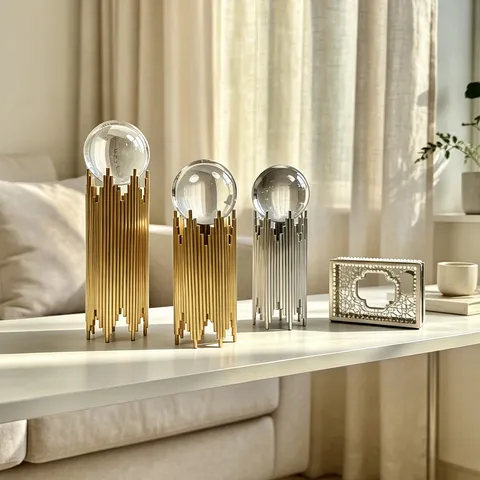 Modern Light Luxury Iron Art Crystal Ball Ornament Geometric Metal Glass Decorative Item For Living Room Office Desktop Decor