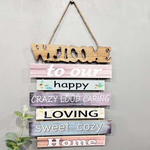 American Country Style Wooden Welcome Sign Hanging Wall Decor Multi-Layered MDF Wood Plaque For Home Entrance Rustic Hanging Decoration