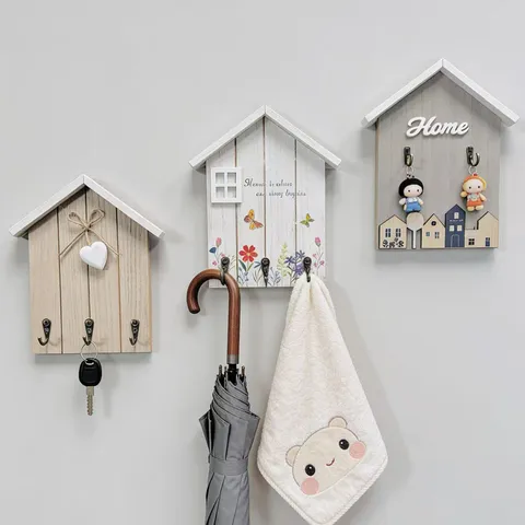 Nordic Wood House Key Holder Wall Decorative Hook Home Lettering Hanging Rack For Entryway Storage Organization Decor