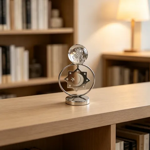 Light Luxury Iron Crystal Ball Ornament Hollow Star Moon Lantern Pattern Desktop Decor Electroplated Silver European Craft Ornament