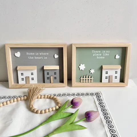 Nordic Wood 3D Decorative Picture Frame Shadow Box Wall Art Desktop Ornament Home Is Where The Heart Is Pastoral Decor