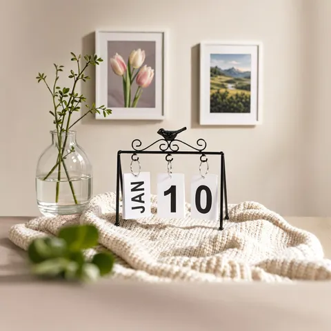 Nordic Style Iron Bird Flip Desk Calendar Minimalist Metal Perpetual Calendar For Office Home Decor Desktop Ornament