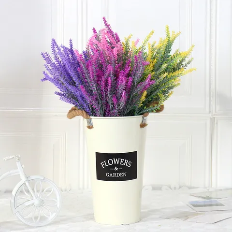 Artificial Flocked Lavender Five-Prong Fake Plant For Home Garden Wedding Decor Pastoral Style Simulation Lavender Bunch