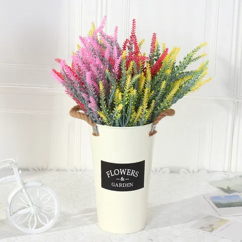 Artificial Flocked Lavender Five-Prong Fake Plant For Home Garden Wedding Decor Pastoral Style Simulation Lavender Bunch