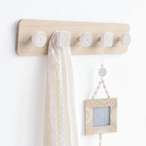 Noords Boheems Houten Wandhaken Mandala Patroon Decoratieve Kledinghaak Entree Woonkamer Houten Wandkapstok