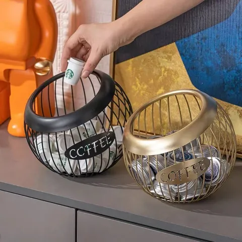 Support de Capsules de Café en Fer Européen Panier de Rangement en Métal Ajouré Grande Capacité Présentoir à Bonbons Organisateur de Bureau Café