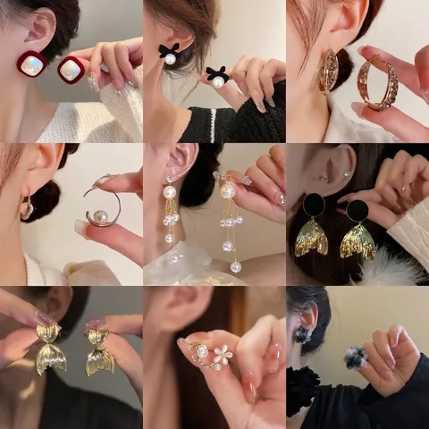 Luxury Alloy Artificial Pearl Bowknot Tassel Drop Earrings Elegant Floral Rhinestone Stud Earrings For Women Jewelry