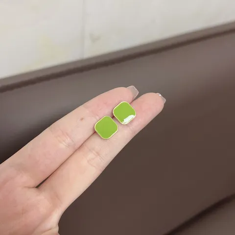 Retro Minimalist Alloy Square Stud Earrings For Women Colorful Macaron Geometric Enamel Earrings Fashion Daily Jewelry