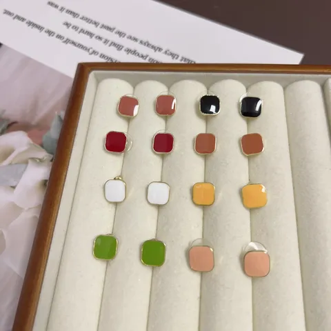 Retro Minimalist Alloy Square Stud Earrings For Women Colorful Macaron Geometric Enamel Earrings Fashion Daily Jewelry