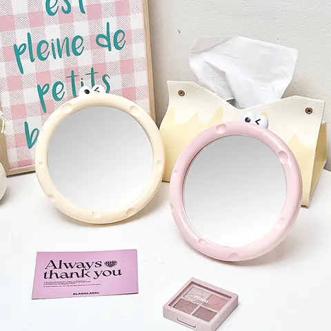 Lindo Espejo de Maquillaje de Escritorio con Forma de Queso y Ojos Grandes Espejo de Tocador HD de Una Sola Cara para Niñas Estudiantes Dormitorio PP Vidrio