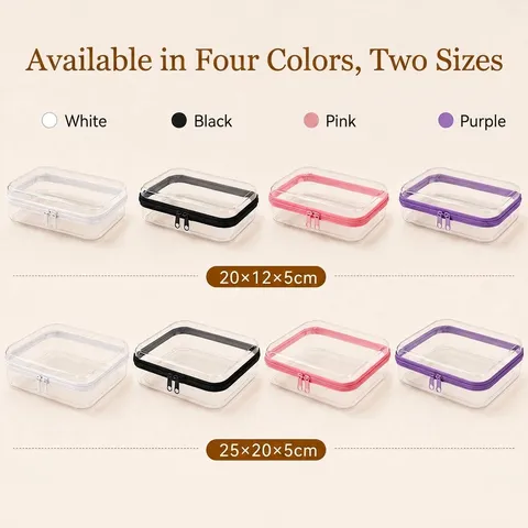 Transparent PET Zipper Storage Box Flip Lid Dustproof Cosmetic Makeup Organizer Portable Desktop Stationery Travel Case