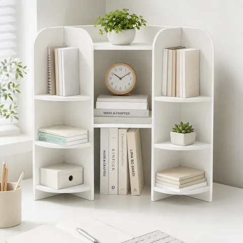 Desktop Corner Storage Rack Multi-layer White Office Desk Organizer Shelf For Books Stationery Multi-tier PVC Display Stand