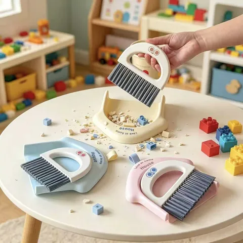 Cute House Shaped Mini Broom And Dustpan Set Plastic Desktop Cleaning Brush Handheld Sweeper Dustpan Kit For Car Gap Keyboard School Kids Gift