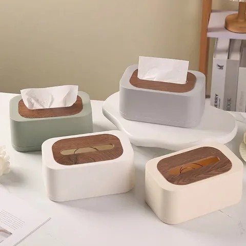Nordic Minimalist PP MDF Wood Grain Lid Tissue Box With Spring Lift Design Desktop Paper Napkin Holder Case For Living Room Office Home Decor