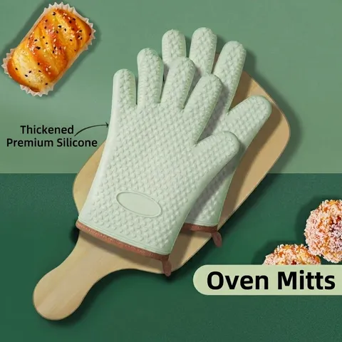 Guantes de Horno de Silicona Resistentes al Calor para Cocinar en la Cocina Guantes de Silicona Antideslizantes Espesados con Forro de Algodón