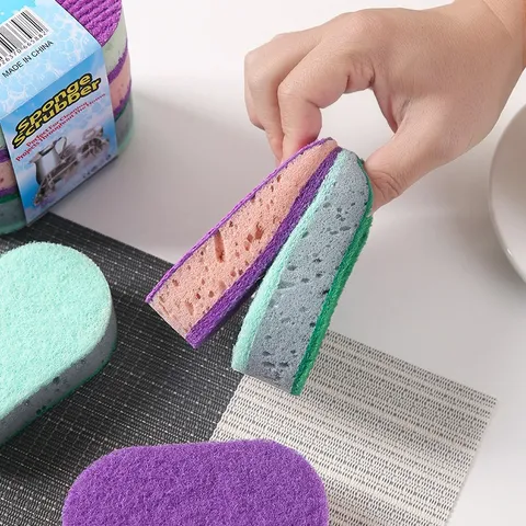 High Density Colorful Dishwashing Sponge Dual Sided Scouring Pad Wood Pulp Fiber Kitchen Cleaning Sponge For Pot Bowl Scrubbing