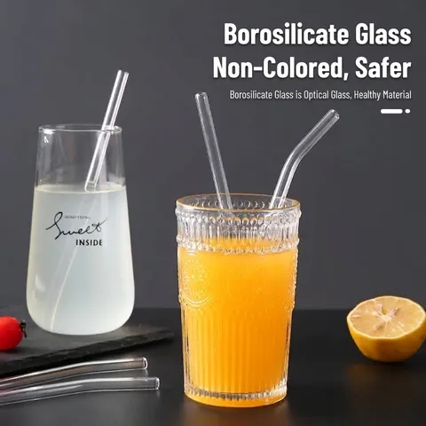 Heat Resistant Borosilicate Glass Straws Reusable Eco-Friendly Drinking Straws For Milk Tea Juice Transparent Glass Straw Set With Cleaning Brush