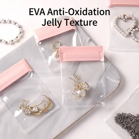 Transparent EVA Anti-Oxidation Jewelry Storage Bag Pink Ziplock Pouch For Earrings Necklace Ring Portable Dustproof Bag
