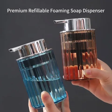 Refillable Foaming Soap Dispenser PET Striped Press Bottle For Facial Cleanser Shampoo Body Wash Bathroom Storage Style