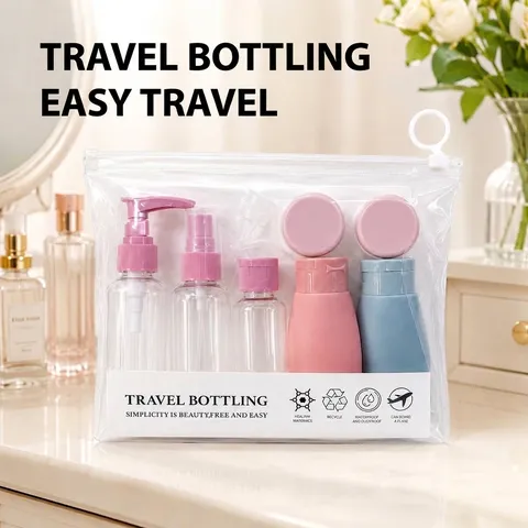 Travel Refillable Bottle Container Portable Cosmetic Spray Lotion Pump Bottles With Clear Zipper Bag For Toiletries Shampoo Cream Accessories