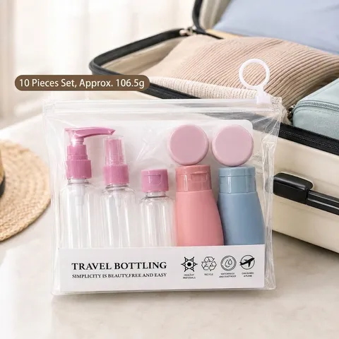 Travel Refillable Bottle Container Portable Cosmetic Spray Lotion Pump Bottles With Clear Zipper Bag For Toiletries Shampoo Cream Accessories