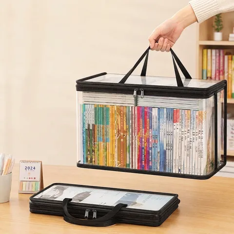 Clear PVC Book Storage Bag Large Capacity Waterproof Dustproof Household Student File Organizer With Handle Zipper